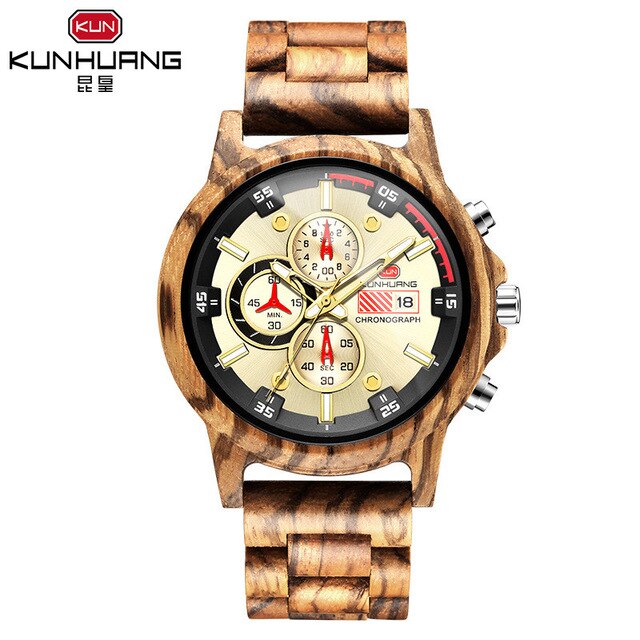 Wooden Strap Multi-function Calendar Watches