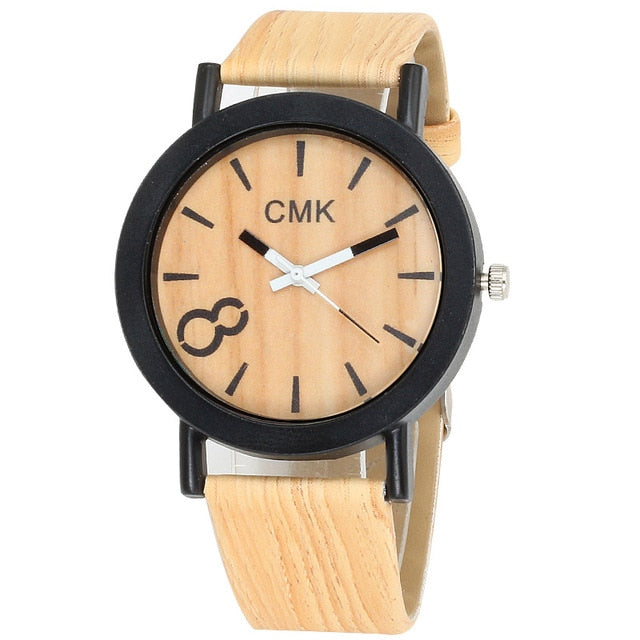 Wood Grain Leather Strap Analog Quartz Wristwatch